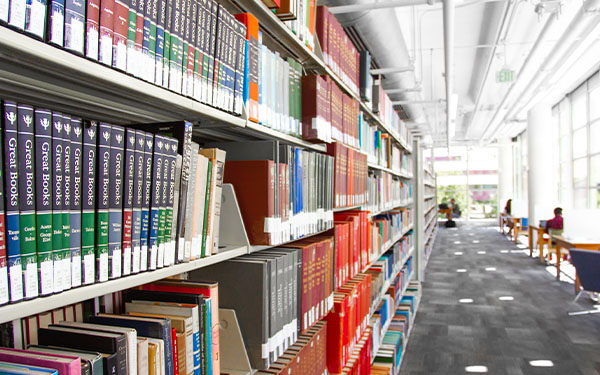 a book stack at the Auraria Library