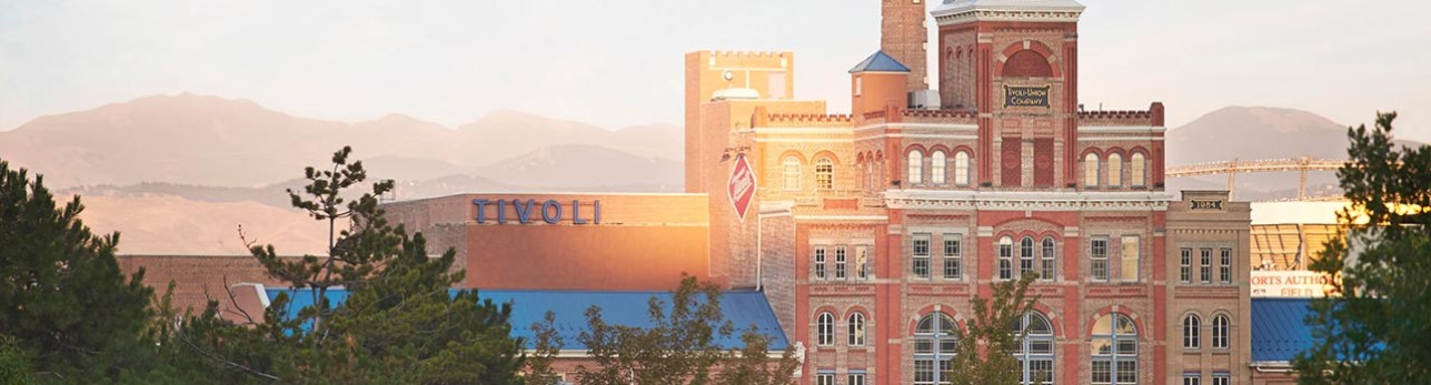 View of the mountains and Tivoli Student Union at the heart of Auraria Campus