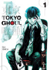 Cover of "Tokyo Ghoul" manga, featuring a seated character with a sensitive expression, black vest, and red eye. Art by Sui Ishida.
