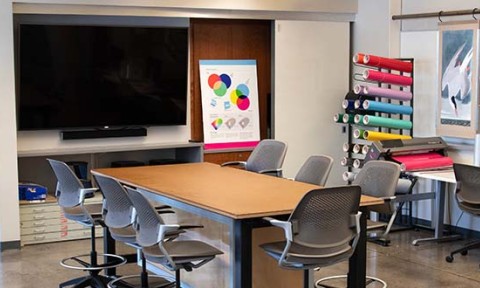 group and individual workstations inside the Innovation Garage