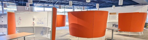 student pods for studying in Hybrid Learning Hub