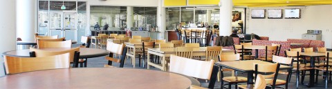 Ample seating area in The Library Cafe to study or take a break