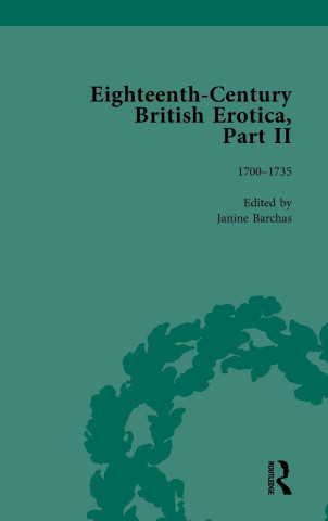 Cover of "Eighteenth-Century British Erotica, Part II" shows a teal background with a dark green floral graphic. Text includes title, years 1700-1735, and editor's name.