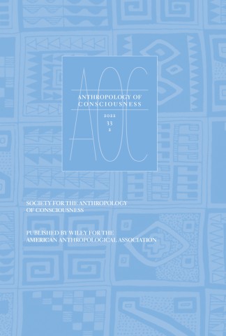 Blue cover of "Anthropology of Consciousness" journal with abstract geometric patterns. Includes white text detailing publication info and issue number.