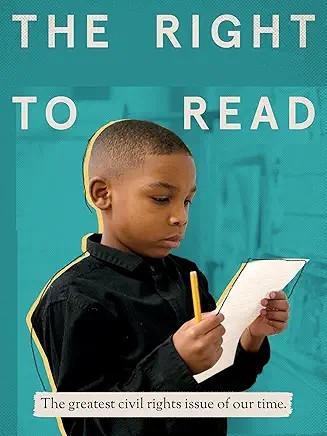 Text graphic stating, "The right to read: the greatest civil rights issue of our time," emphasizing literacy and access to information.