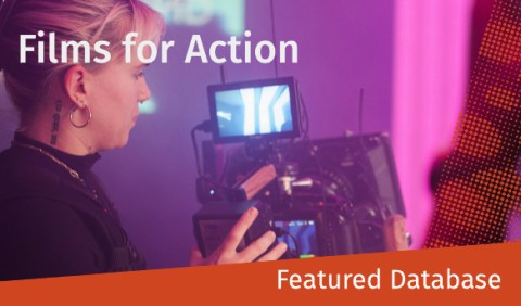 Auraria Library Featured Database - Films for Action Auraria Library Featured Database - Films for Action. A person operates a professional video camera in a studio setting with the text "Films for Action" and "Featured Database" overlaid.