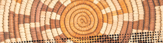 Abstract image featuring concentric circles in earthy tones of orange, brown, and beige. Patterns of dots and lines create a textured, harmonious design.