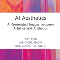 Alt text: Cover of "AI Aesthetics" by Routledge Focus features abstract, colorful streaks of pink, red, and purple with bold title and editors' names.