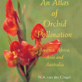 Cover of "An Atlas of Orchid Pollination" by N.A. van der Cingel, featuring vibrant red orchids against a soft-focus green background.