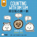 Cover of "Counting with Dim Sum" shows smiling dim sum characters with speech bubbles on a blue grid background, with bilingual text in English and Cantonese.