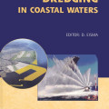 Cover of “Dredging in Coastal Waters” by D. Eisma. Features aerial view of coastline and dynamic photo of water spraying from dredging machinery.