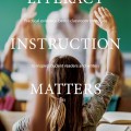Children in a classroom with arms raised, focusing on a girl with a butterfly hair clip. The text reads "Literacy Instruction Matters" by Karen Filewych.