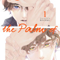 Cover of "Love in the Palm of His Hand" by Rinteku. Two faces, hands framing their faces, with expressive eyes. Warm tones convey intimacy.
