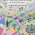 Colorful cityscape on a book cover showing various modern transportation modes, people walking, and green spaces. Title: "Shifting Mobility."