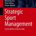 Red book cover titled "Strategic Sport Management: Sustainability of Sports Clubs" by Michal Varmus, Milan Kubina, Roman Adámik, with a silhouette background.