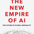 Book cover for Rachel Adams’s “The New Empire of AI,” featuring bold red typography and a networked globe, suggesting global inequality and a serious tone.