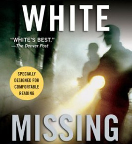 Book cover of "Missing Persons" by Stephen White. It features shadowy figures in a dimly lit setting, with bold white text and a mysterious tone.